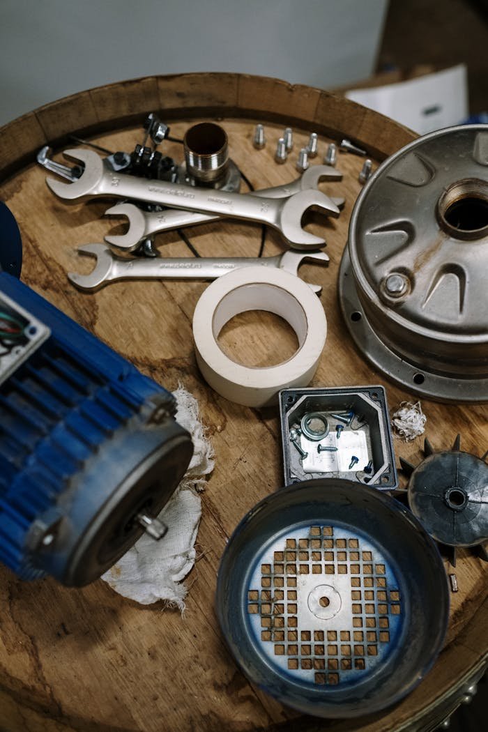 Dismantling a Motor Part Using Wrenches